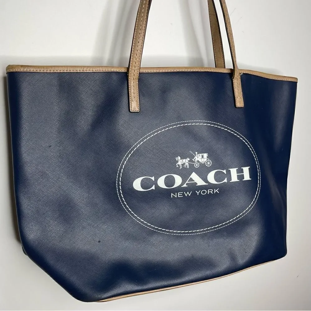 Coach Metro Horse & Carriage Navy Blue Xlarge Tote‎ Bag Satchel Travel Purse